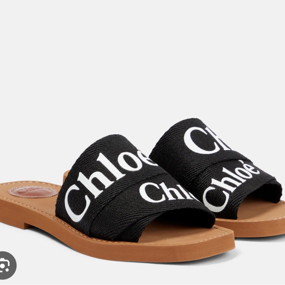 Chloe Wood Logo Slide Sandals